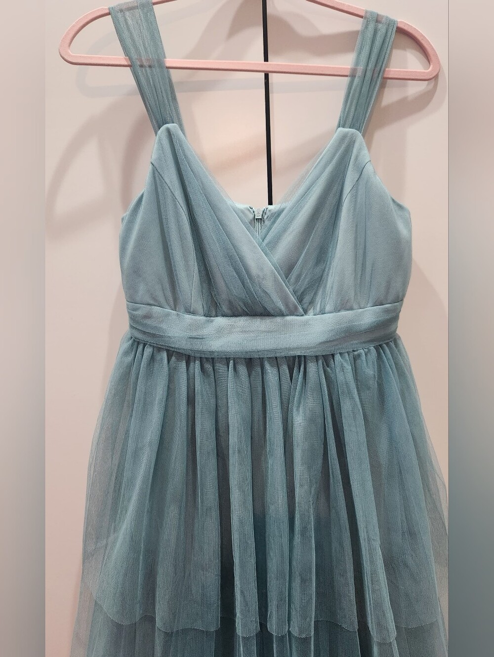 Ever Pretty Dusty Blue Tiered Tulle Large Bow Maxi Gown Dress Size M 6 - Picture 2 of 8